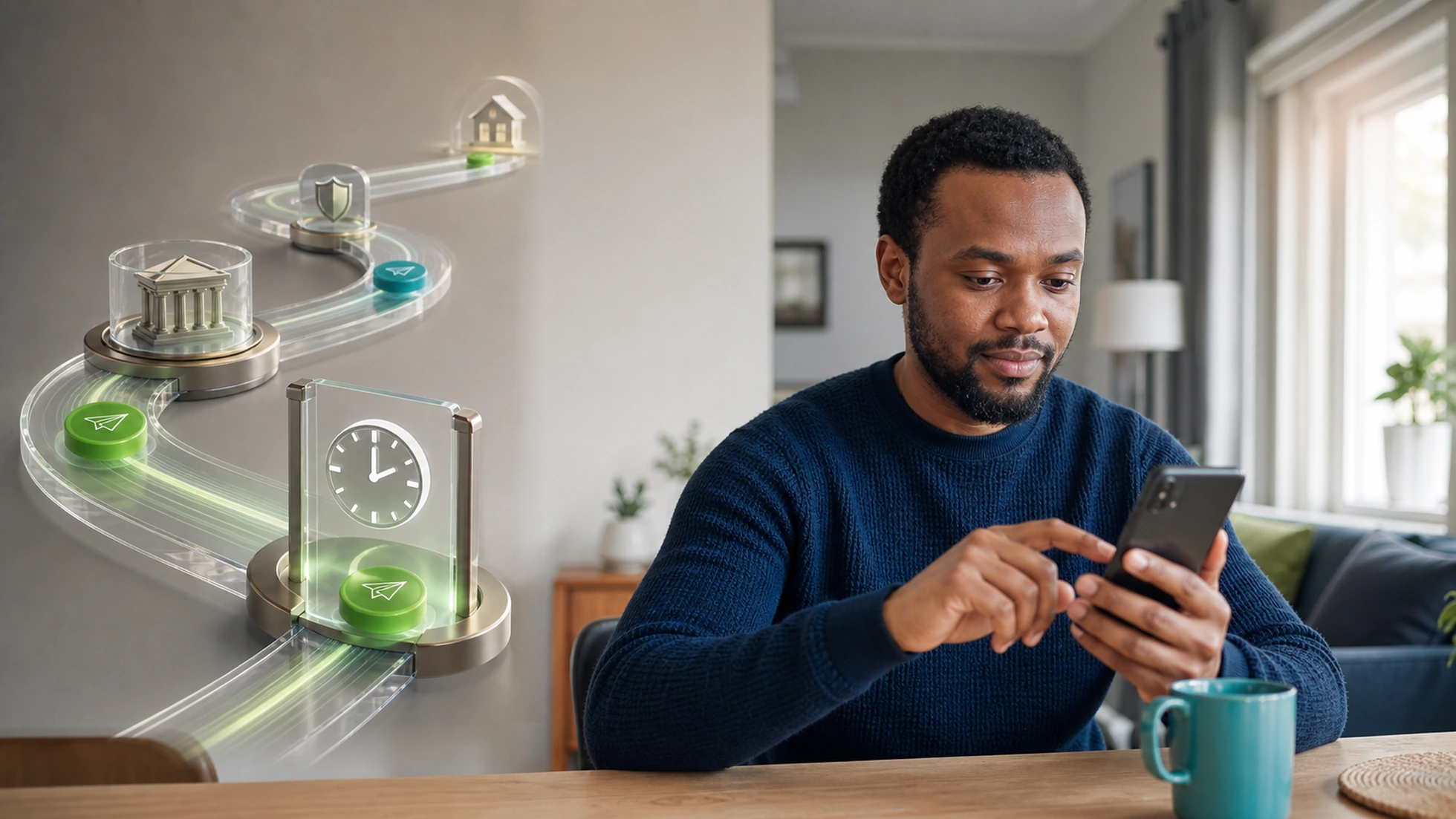 A diaspora sender checking international money transfer reliability and delivery status on a phone