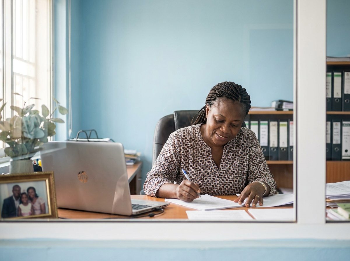 School finance administrator in Accra reviewing payments