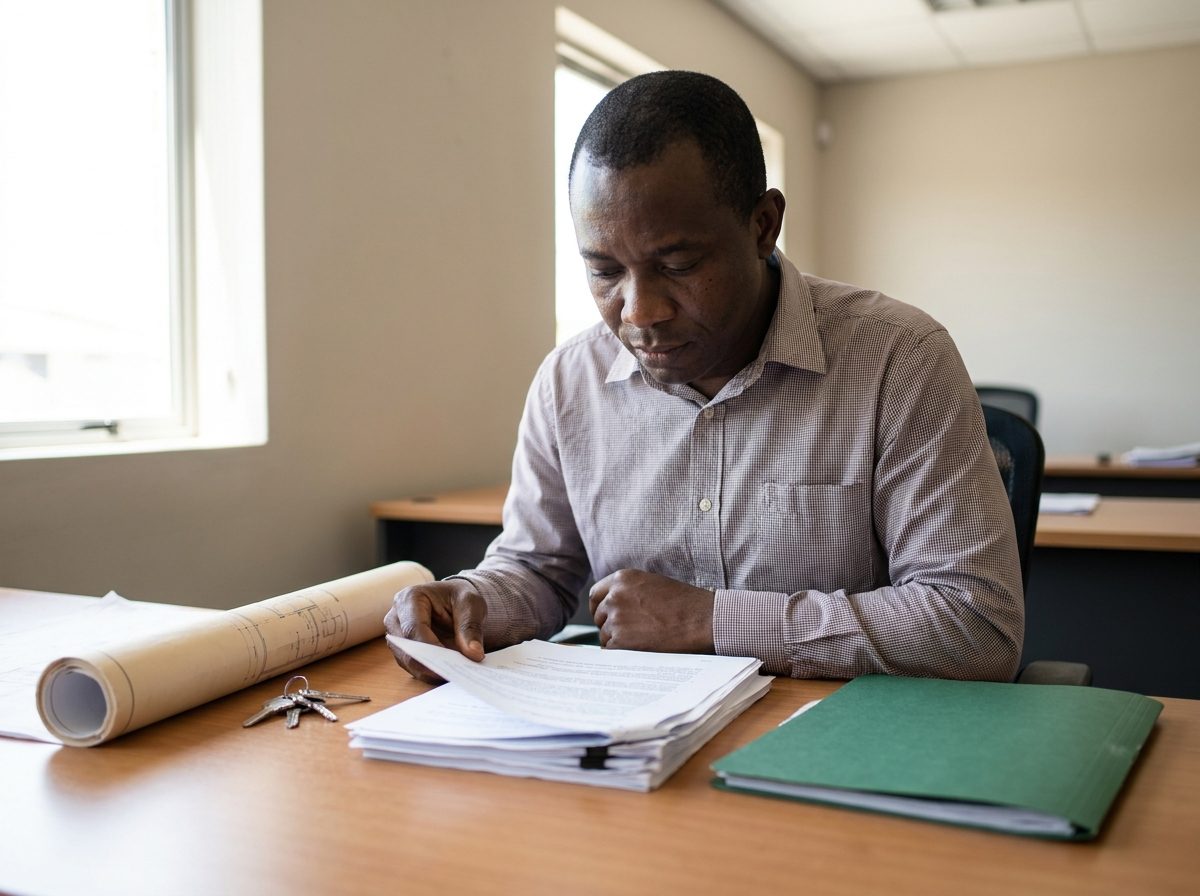 Ghanaian property manager reviewing rental administration
