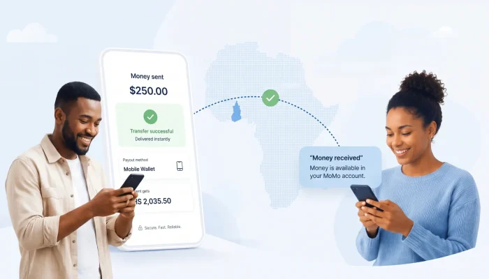 Man sends money to Africa through PayAngel as woman receives funds in her MoMo mobile wallet