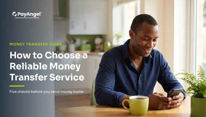 Diaspora sender comparing international money transfer services on a phone before sending money home to Africa